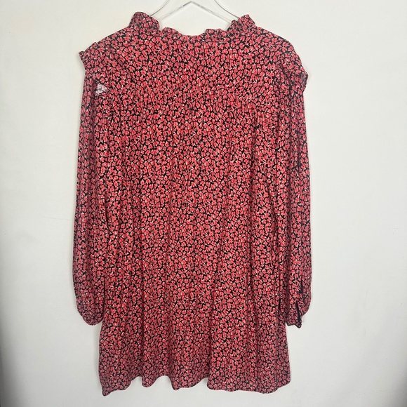 Zara Red Floral Printed Button Ruffle Shoulder Long Sleeve Mini Dress XL - Picture 4 of 13